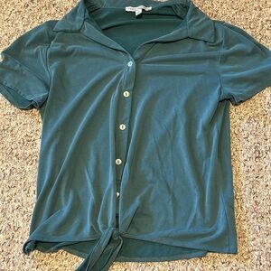Green Envelope LA, Teal Button Up Shirt With Tie Front, Size Small